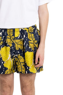 BOXER SHORT AUTUMN LEAVES NAVY YELLOW - BANANATIME