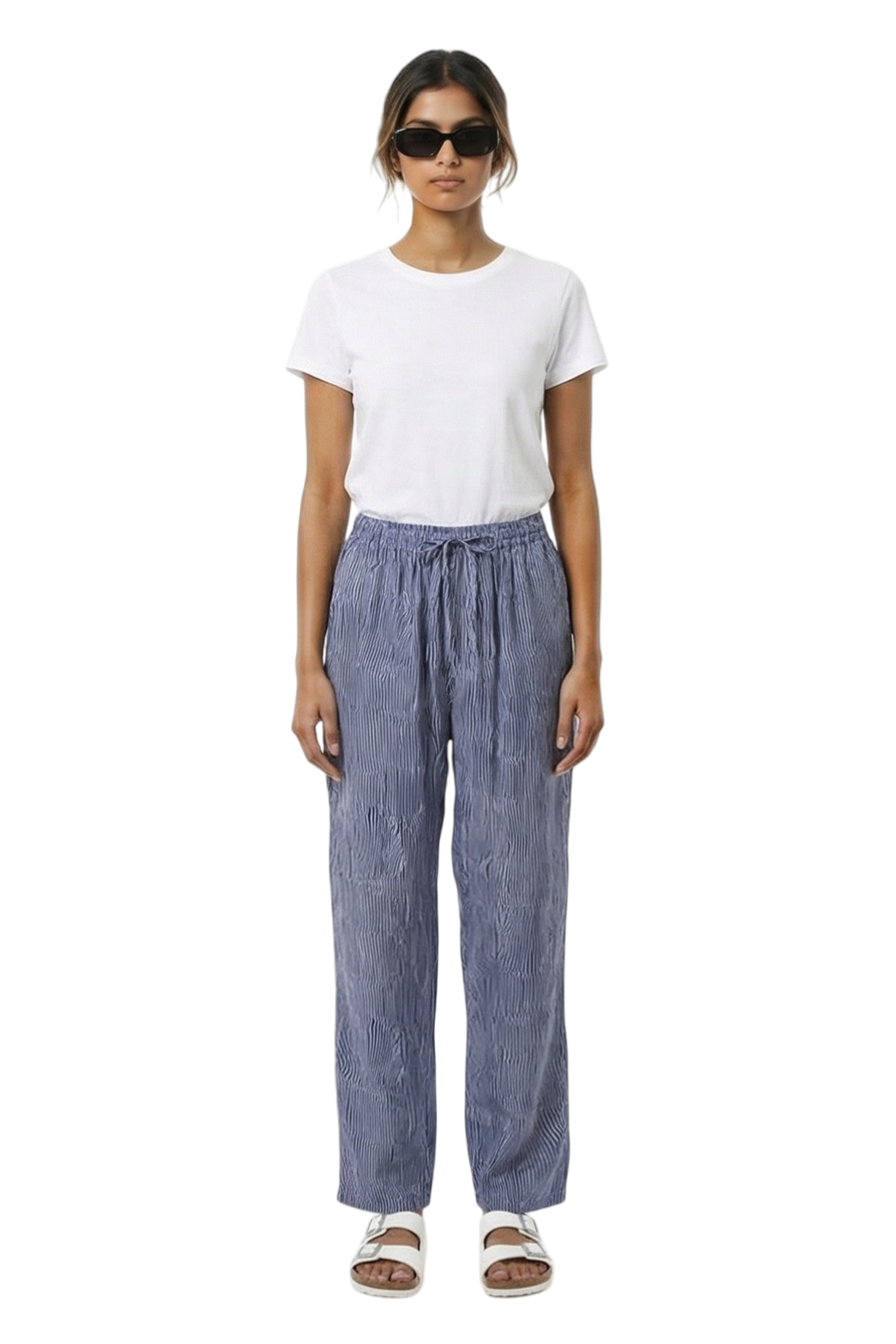 EASY PANT Bent Stripes Navy Lilac