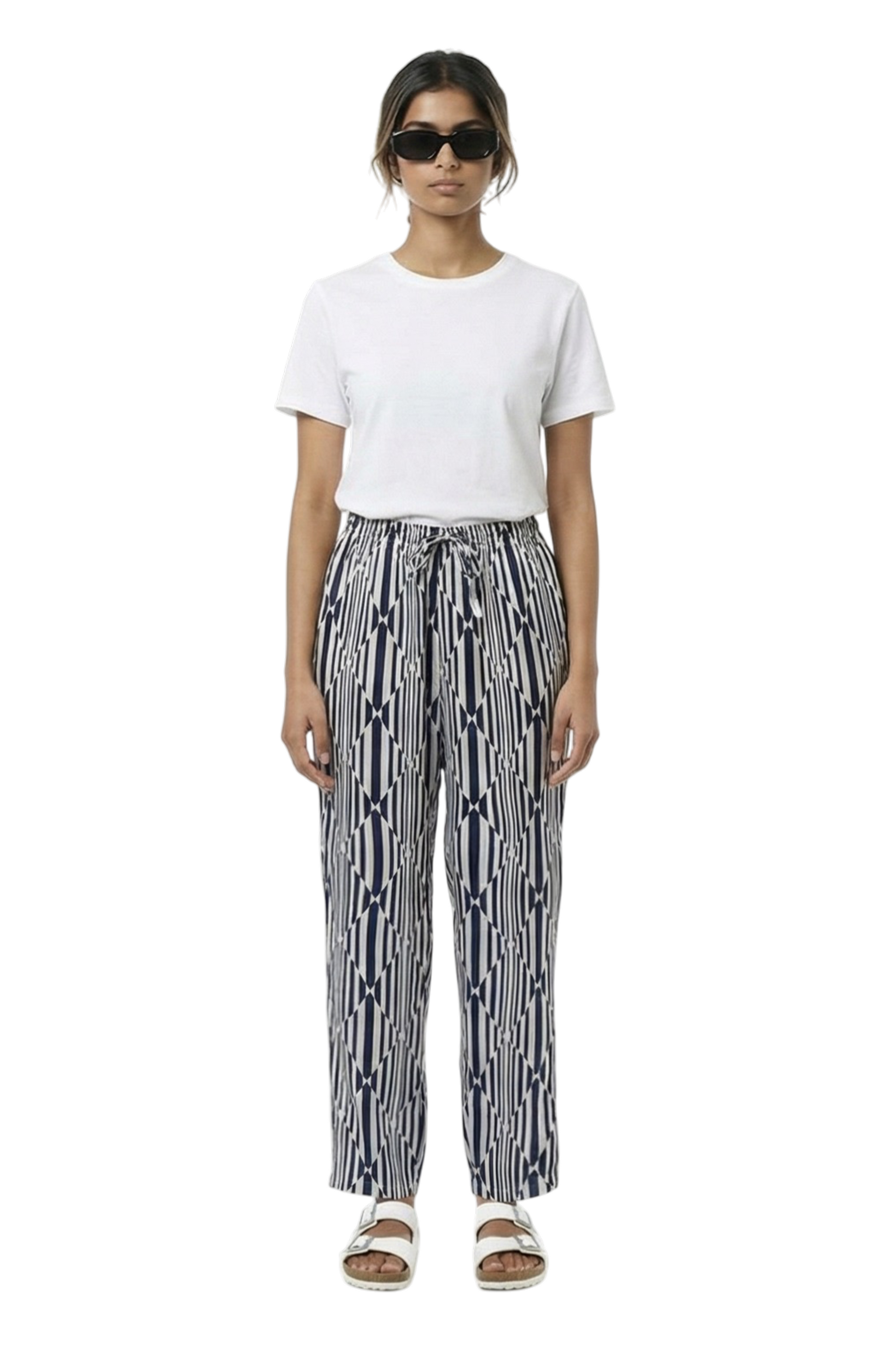 EASY PANT Prism Rhythm Ecru Navy