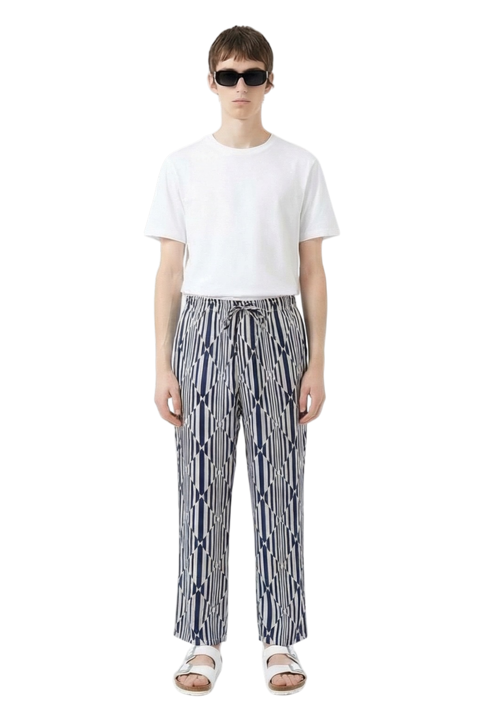 EASY PANT Prism Rhythm Ecru Navy