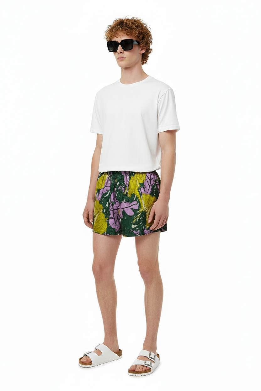 BOXER SHORT AUTUMN LEAVES GREEN PINK