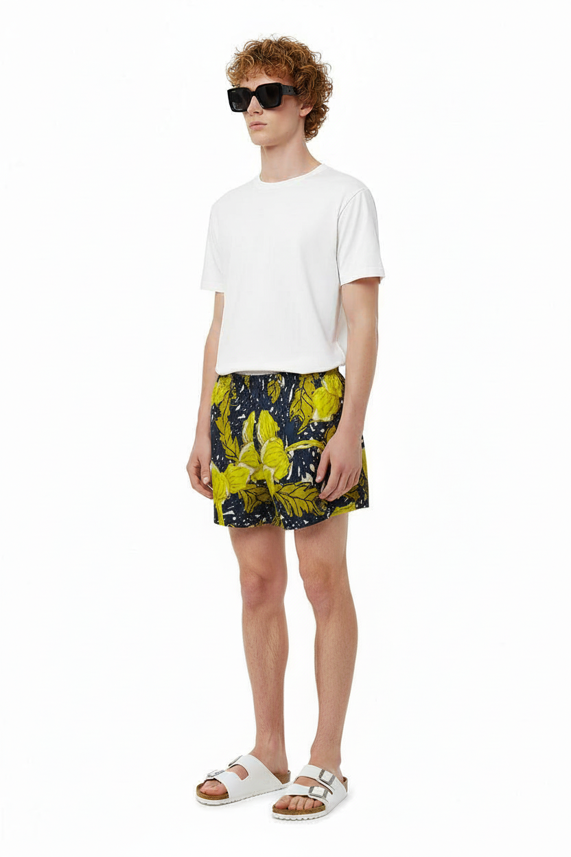 BOXER SHORT AUTUMN LEAVES NAVY YELLOW