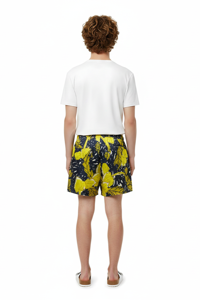 BOXER SHORT AUTUMN LEAVES NAVY YELLOW