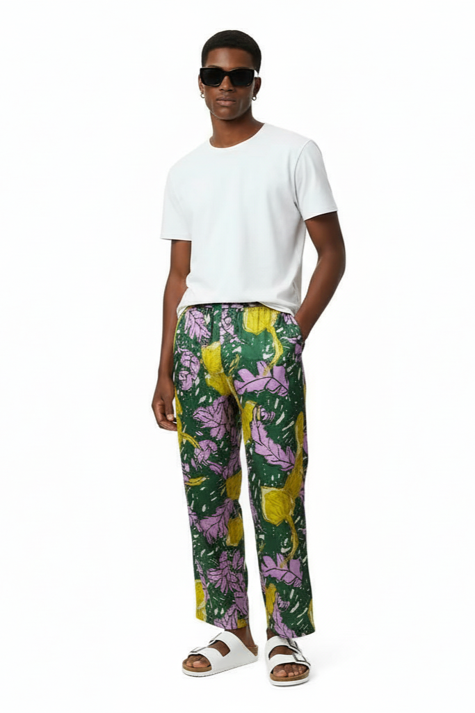 EASY PANT AUTUMN LEAVES GREEN PINK