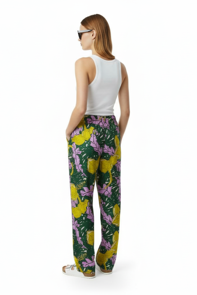 EASY PANT AUTUMN LEAVES GREEN PINK