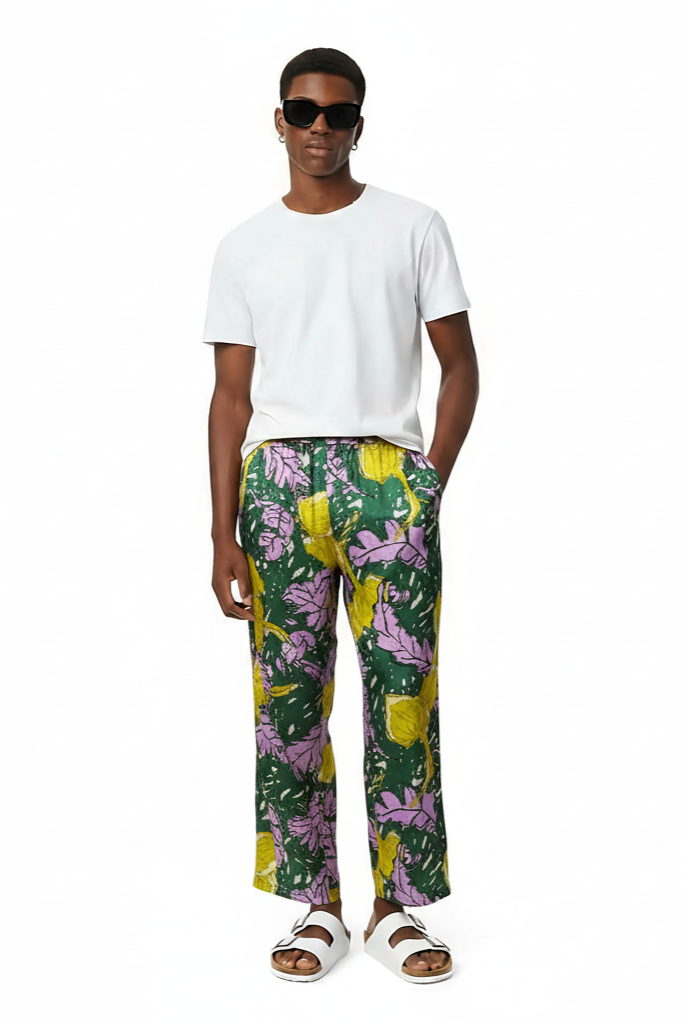 EASY PANT AUTUMN LEAVES GREEN PINK