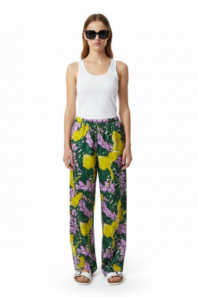 EASY PANT AUTUMN LEAVES GREEN PINK