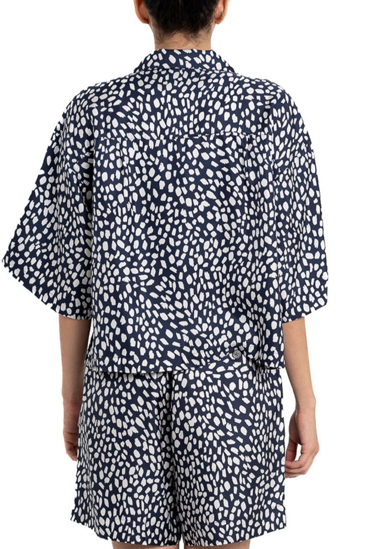 CROPPED HAWAIIAN SHIRT Cheetah Dots Navy