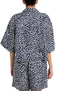 CROPPED HAWAIIAN SHIRT Cheetah Dots Navy