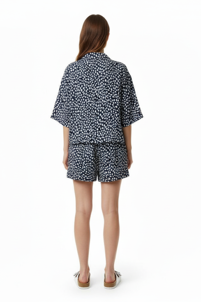 CROPPED HAWAIIAN SHIRT Cheetah Dots Navy