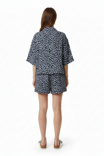 CROPPED HAWAIIAN SHIRT Cheetah Dots Navy