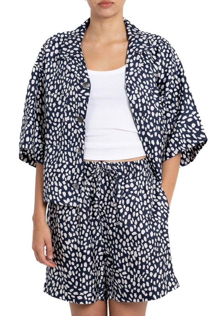 CROPPED HAWAIIAN SHIRT Cheetah Dots Navy