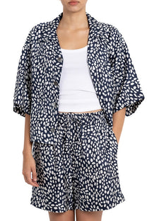 CROPPED HAWAIIAN SHIRT Cheetah Dots Navy