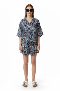 CROPPED HAWAIIAN SHIRT Cheetah Dots Navy