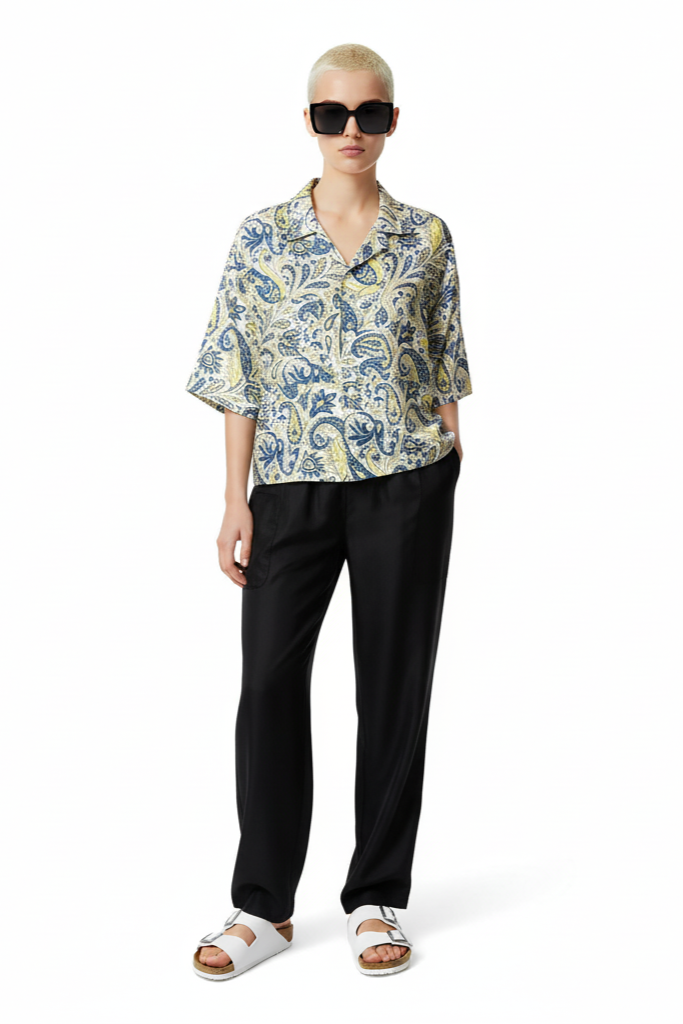 CROPPED HAWAIIAN SHIRT Jumbo Paisley Ecru