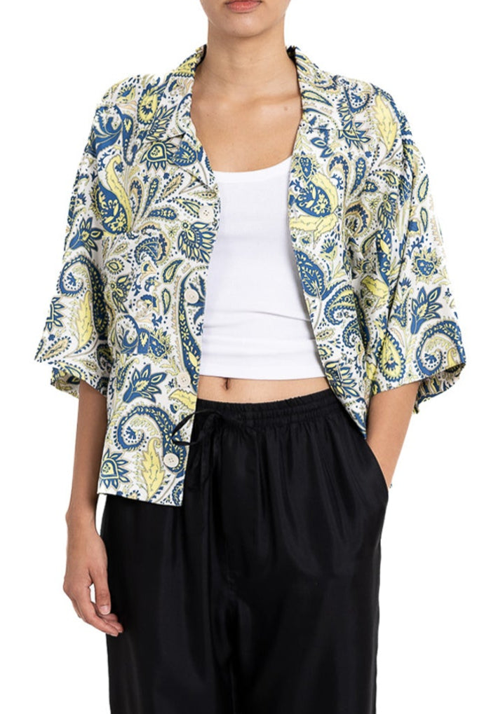 CROPPED HAWAIIAN SHIRT Jumbo Paisley Ecru