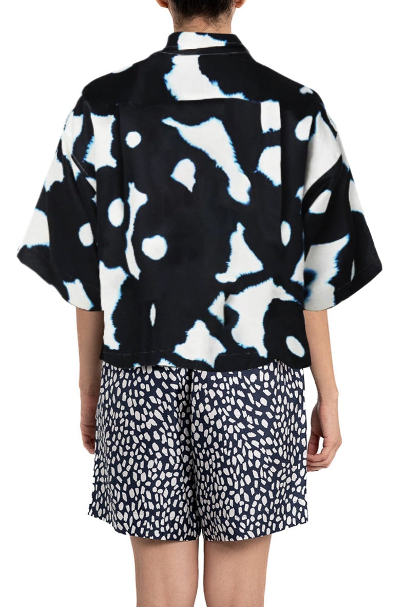 CROPPED HAWAIIAN SHIRT Bleeding Flowers Ecrublack