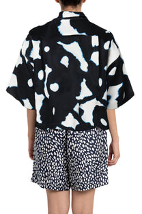 CROPPED HAWAIIAN SHIRT Bleeding Flowers Ecrublack