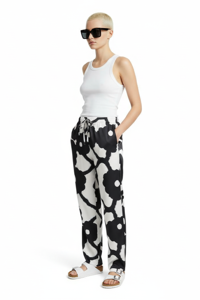 EASY PANT Bleeding Flowers Ecrublack