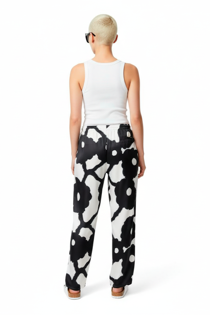 EASY PANT Bleeding Flowers Ecrublack