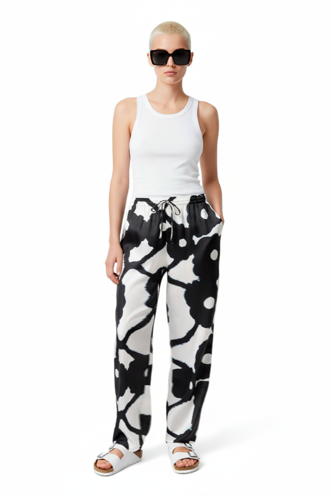 EASY PANT Bleeding Flowers Ecrublack