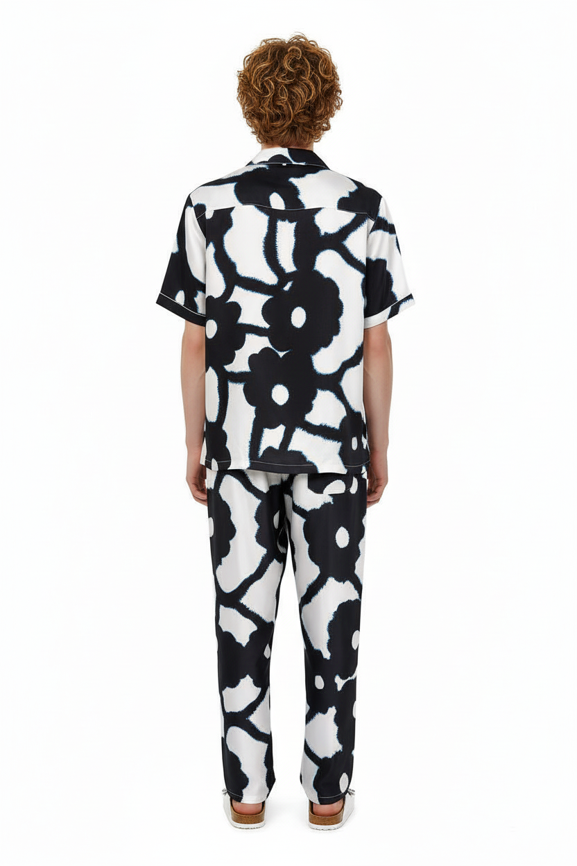 HAWAIIAN 2 SHIRT Bleeding Flowers Ecrublack