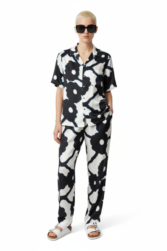 HAWAIIAN 2 SHIRT Bleeding Flowers Ecrublack