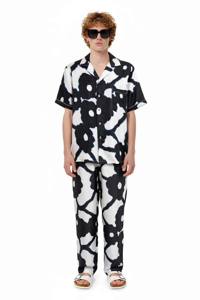 HAWAIIAN 2 SHIRT Bleeding Flowers Ecrublack