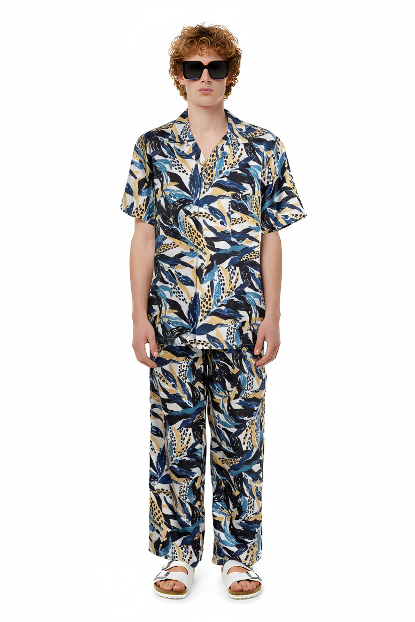 HAWAIIAN 2 SHIRT Seaweed Ecrublue